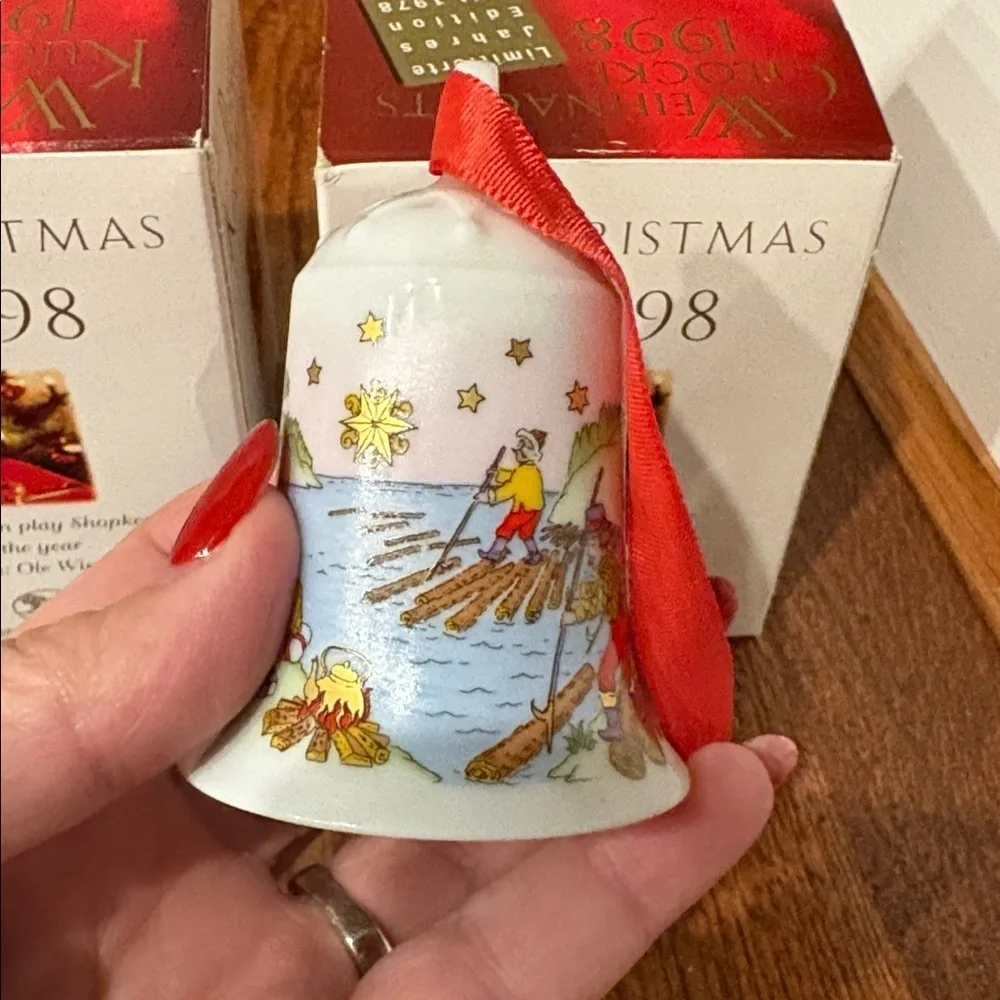 Hutschenreuther 1998 limited edition Holiday Bell / Ball porcelain Ornament Set
